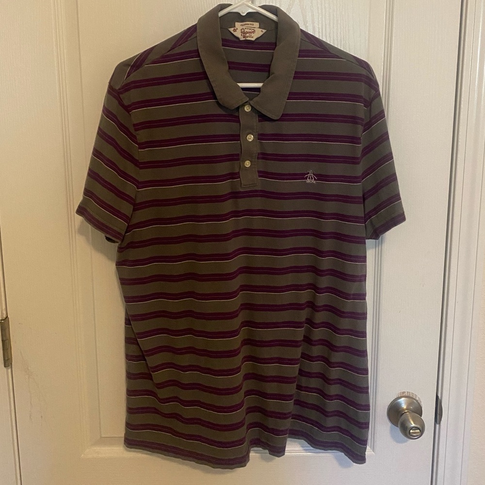 Original Penguin purple and grey strip polo